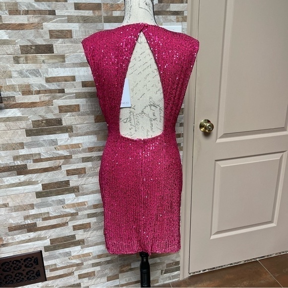 One33 Social Pink Sequin Side Drape Mini Dress Fuchsia Size 8 - Picture 11 of 16